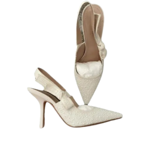 White Dior pumps with embroidery and strap