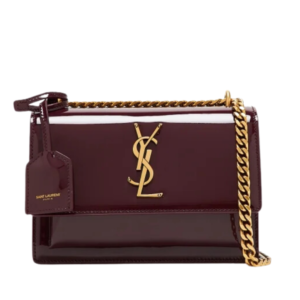 Saint Laurent Sunset Medium Bag in Glossy Burgundy Leather 22cm