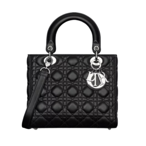 Dior Lady bag in black leather with silver details 24 cm