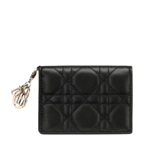 Dior Lady Dior Compact Wallet in Black Leather 10.5cm
